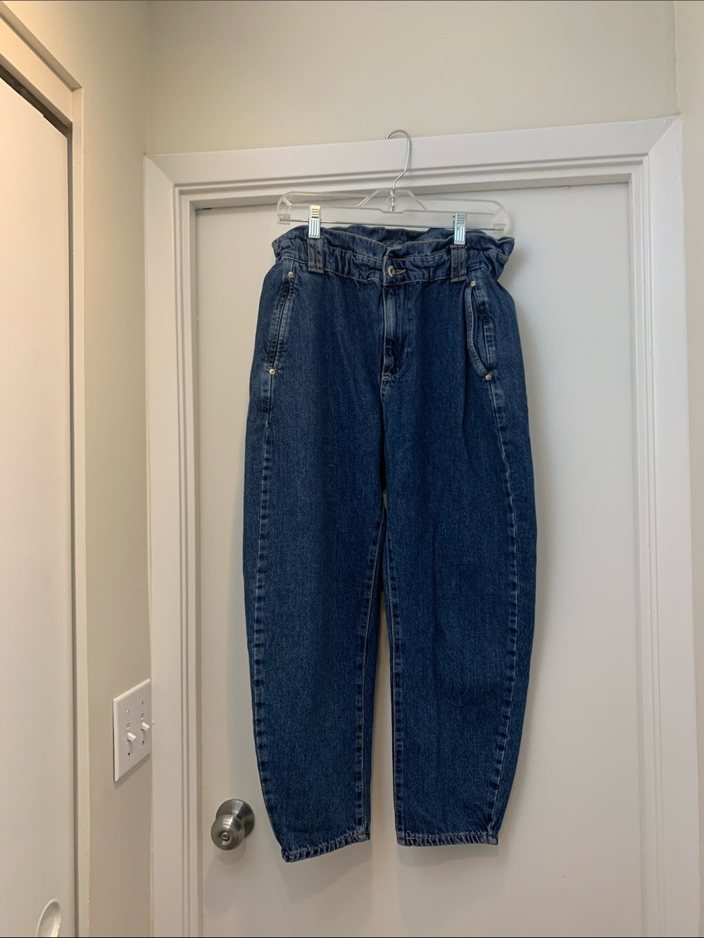 Zara Dark Blue Paperbag Waist Jeans